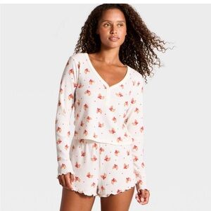 Women's Waffle LS Top and Shorts Pajama Set - Wild Fable Cream Croissant XS NIB